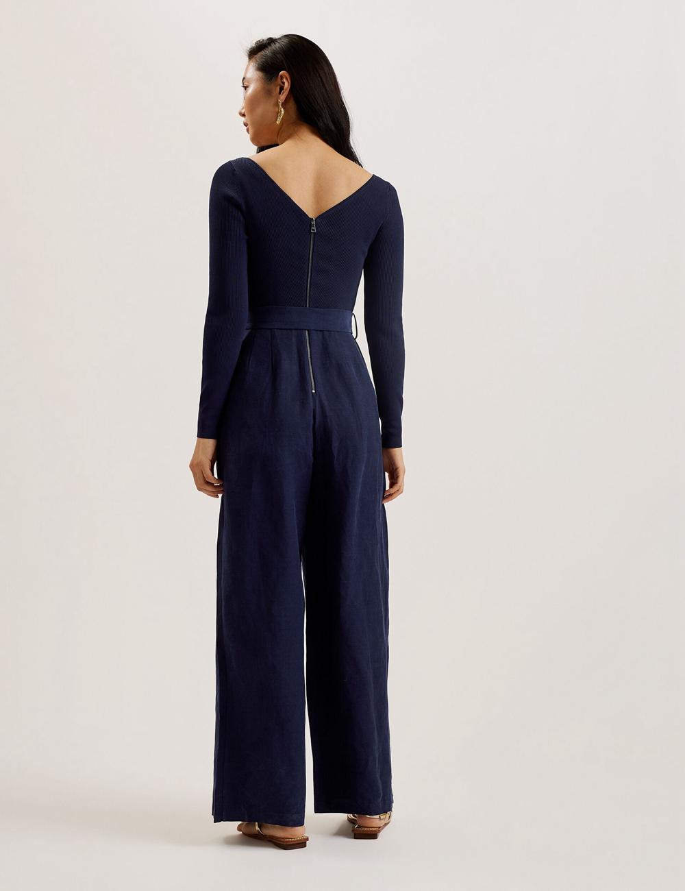 Mono Ted Baker AGATEA - Off Shoulder Belted Wide Leg Mujer Azul Marino | FCHY-75290