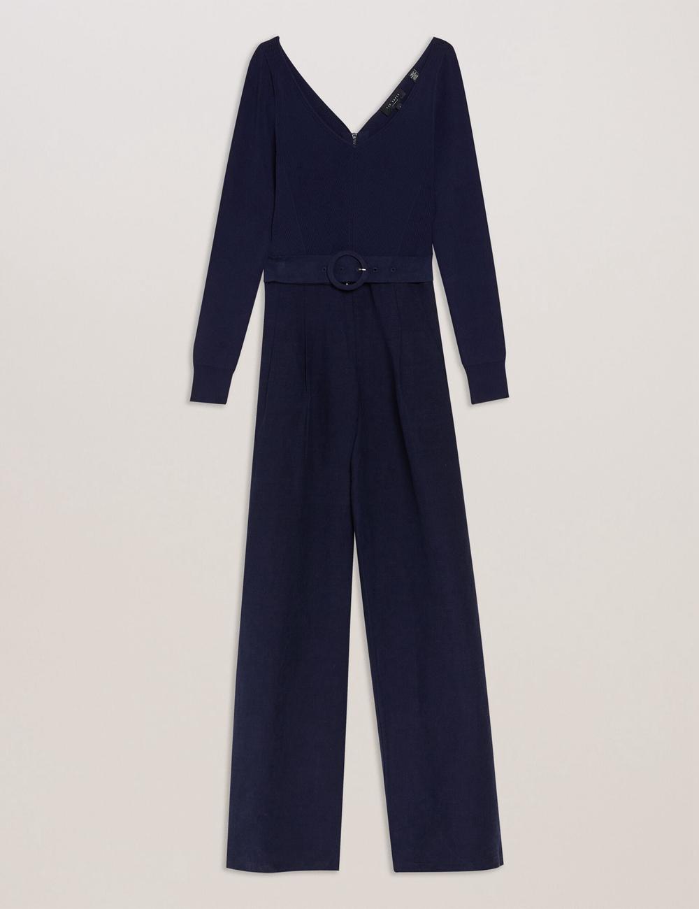 Mono Ted Baker AGATEA - Off Shoulder Belted Wide Leg Mujer Azul Marino | FCHY-75290