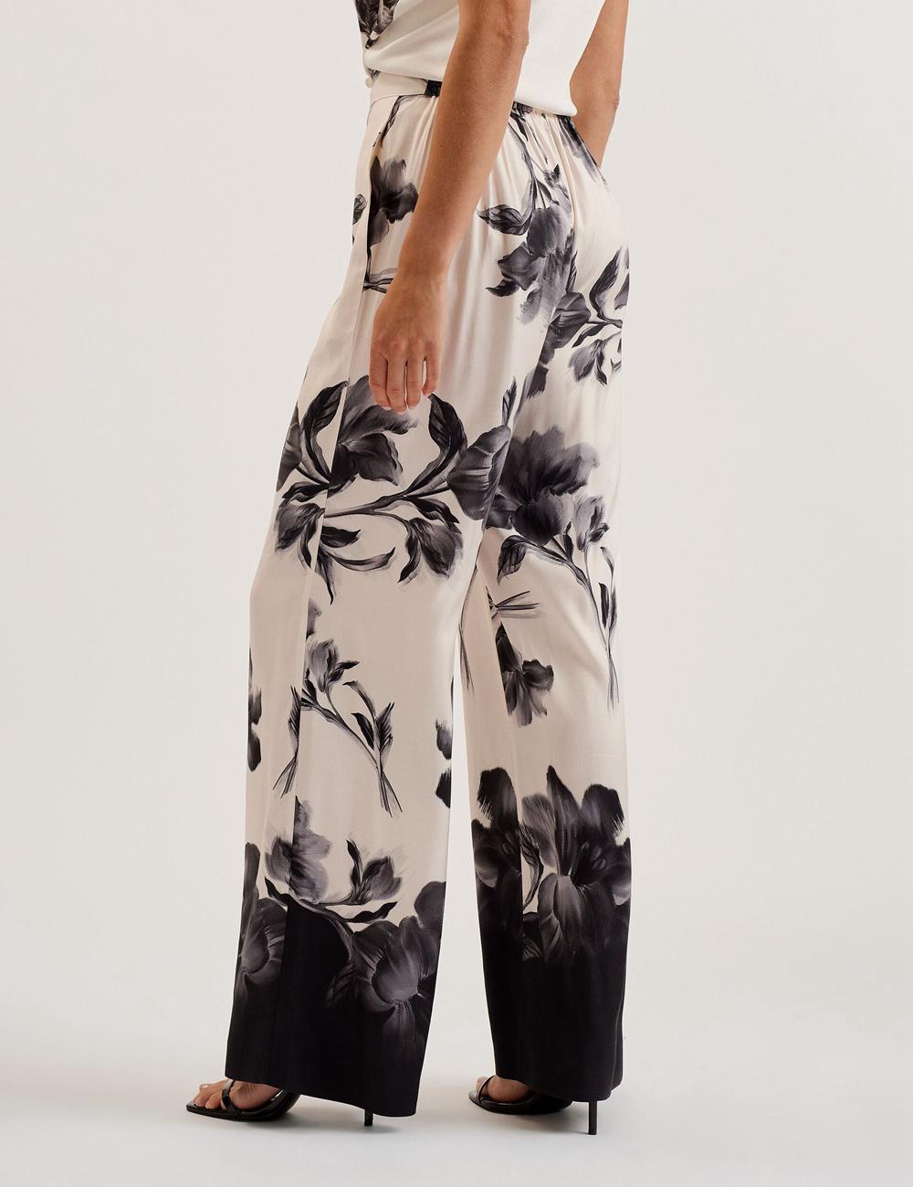 Pantalones Ted Baker AWYNA - Floral Print Pull-On Wide Leg Mujer Negras | KJQX-16824