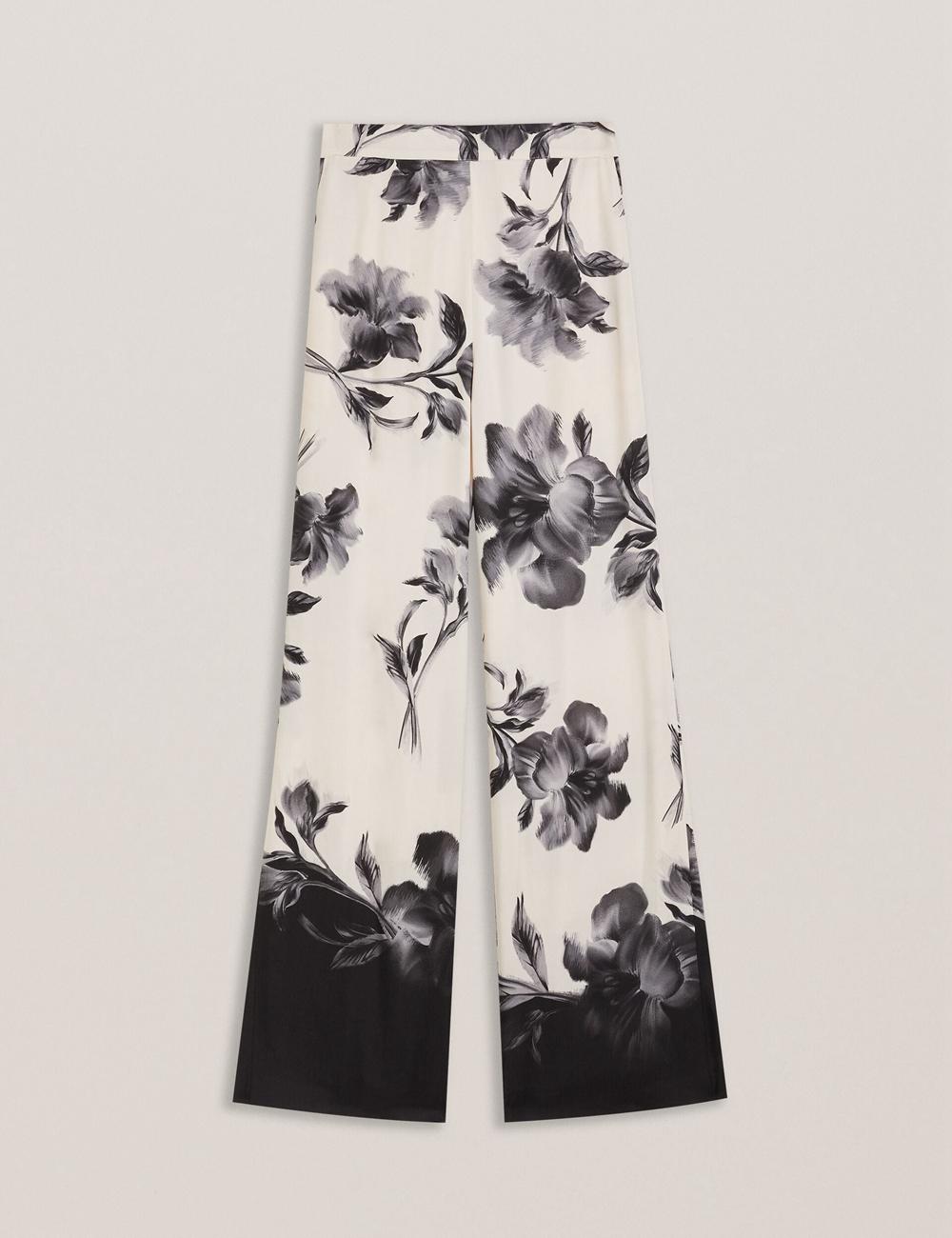 Pantalones Ted Baker AWYNA - Floral Print Pull-On Wide Leg Mujer Negras | KJQX-16824