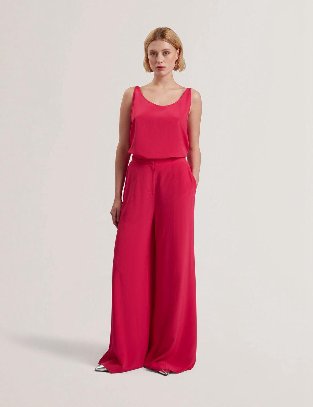 Pantalones Ted Baker CARLOET - Silk Wide Leg Tailored Mujer Fucsia | LXNJ-13957