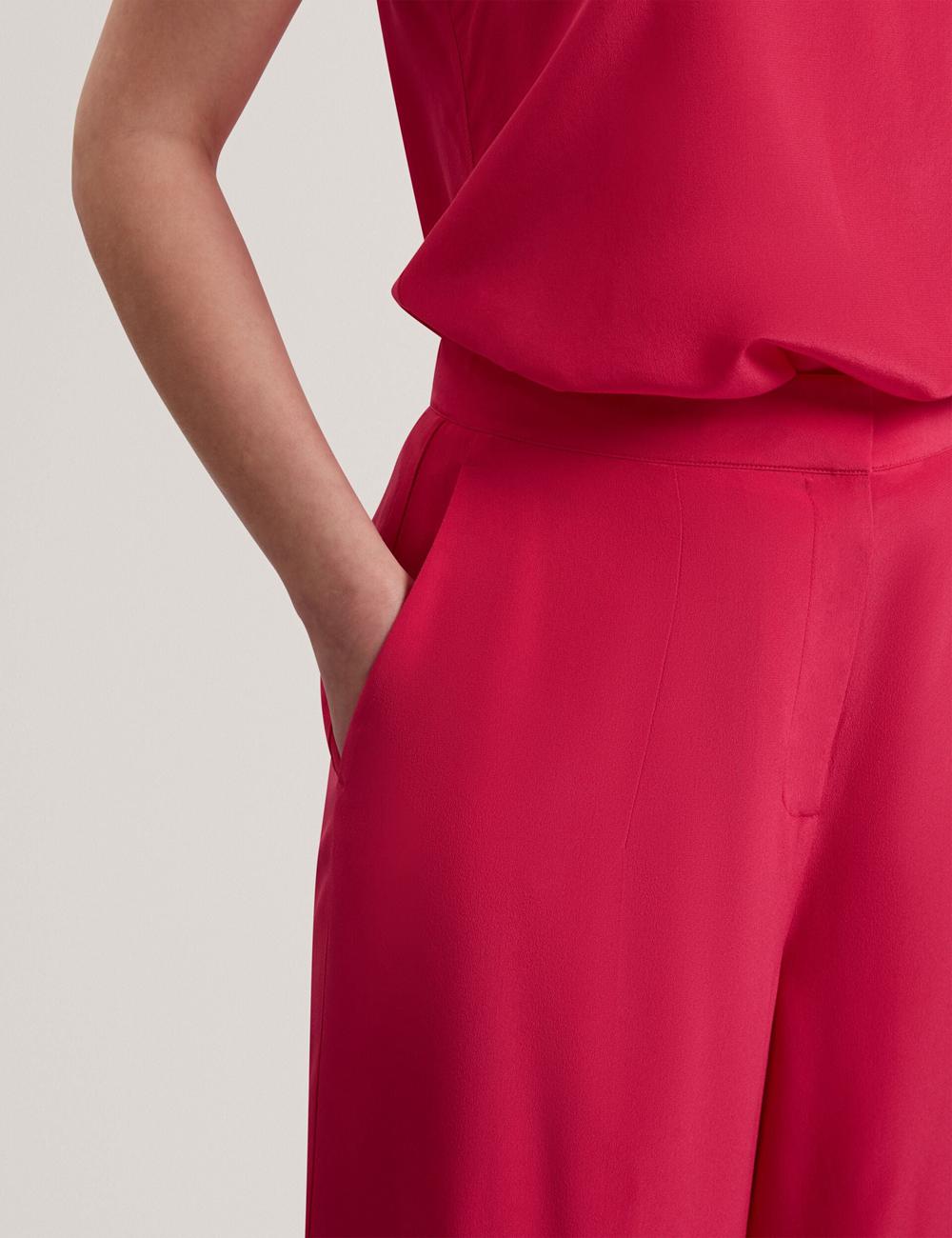 Pantalones Ted Baker CARLOET - Silk Wide Leg Tailored Mujer Fucsia | LXNJ-13957