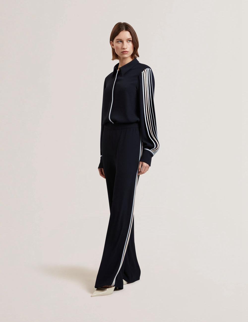 Pantalones Ted Baker GORJJA - Piping Detail Wide Leg Crepe Mujer Azul Marino | DGWE-95246