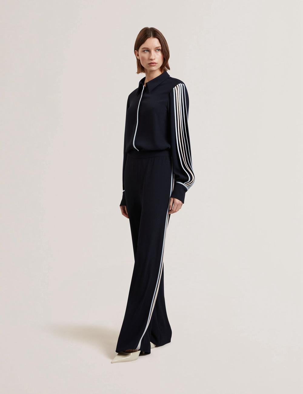 Pantalones Ted Baker GORJJA - Piping Detail Wide Leg Crepe Mujer Azul Marino | DGWE-95246