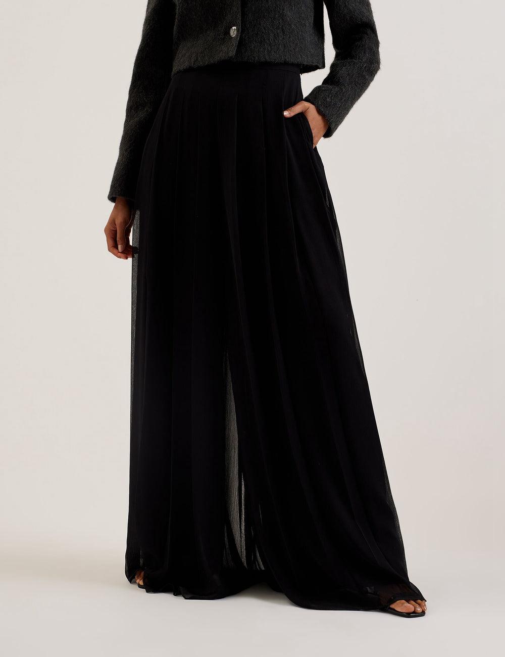 Pantalones Ted Baker KOKUTO - Chiffon Pleated Wide Leg Palazzo Mujer Negras | HUOF-02631