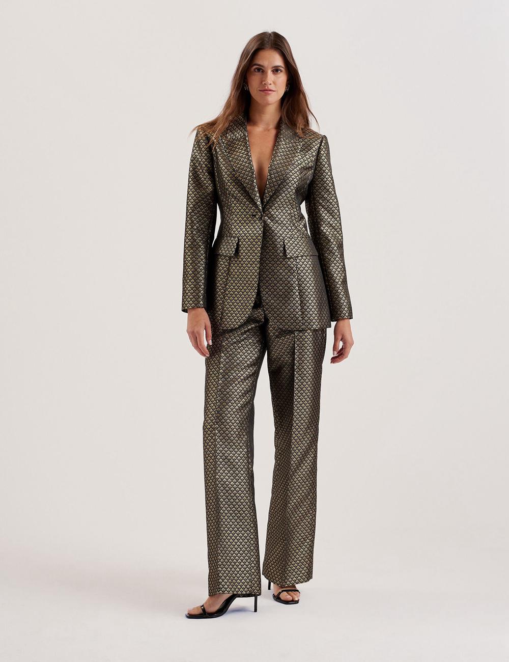 Pantalones Ted Baker MANGUT - Metallic Jacquard Wide Leg Tailored Mujer Negras | JDZX-61354