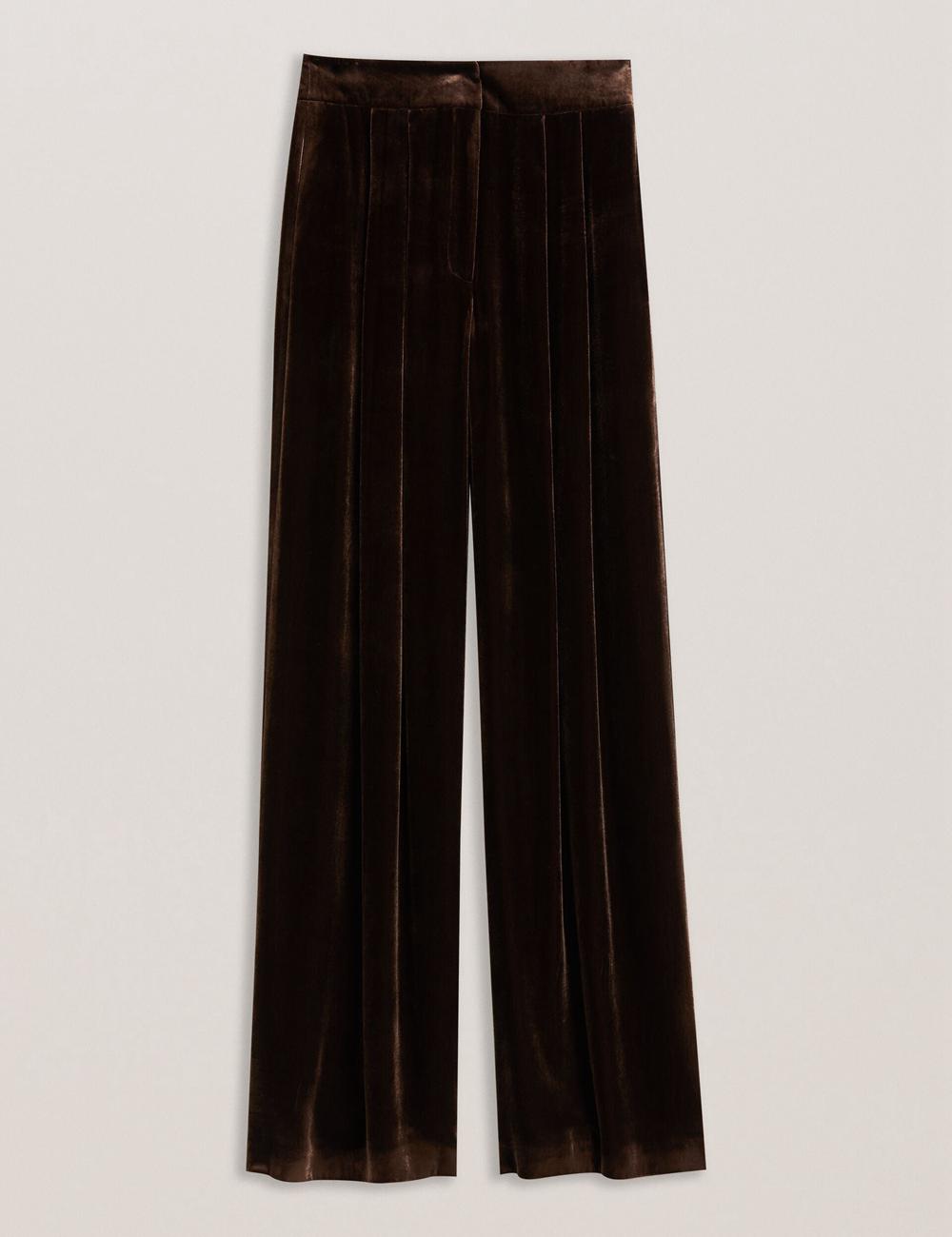 Pantalones Ted Baker MOMIJIT - Velvet Pleated Wide Leg Mujer Marrones | MXOW-59738