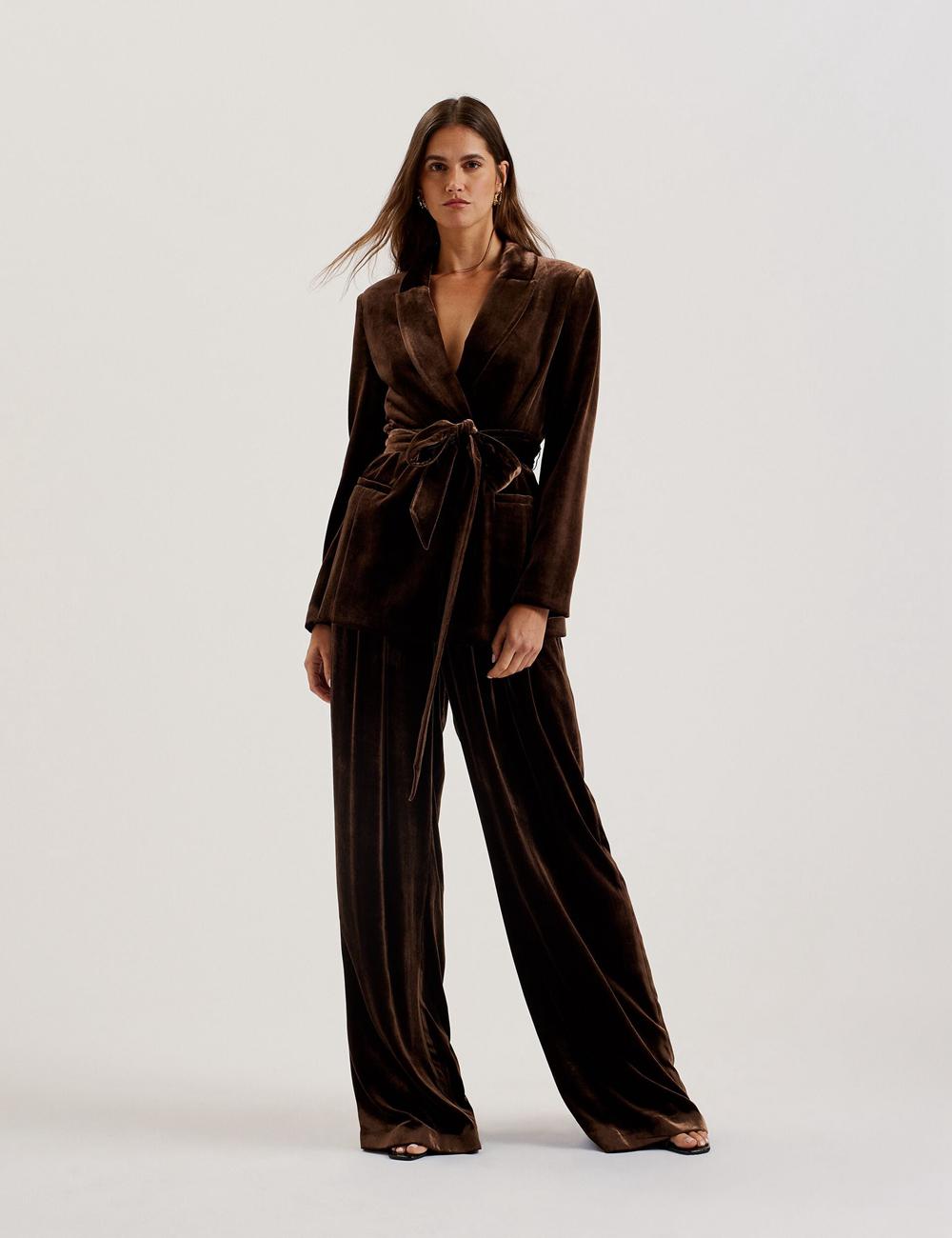 Pantalones Ted Baker MOMIJIT - Velvet Pleated Wide Leg Mujer Marrones | MXOW-59738
