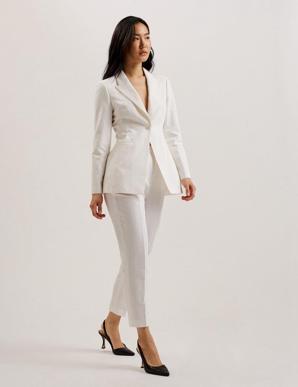 Pantalones Ted Baker MUSUBT - Linen Cotton High Waisted Tailored Mujer Blancas | GRJL-96285