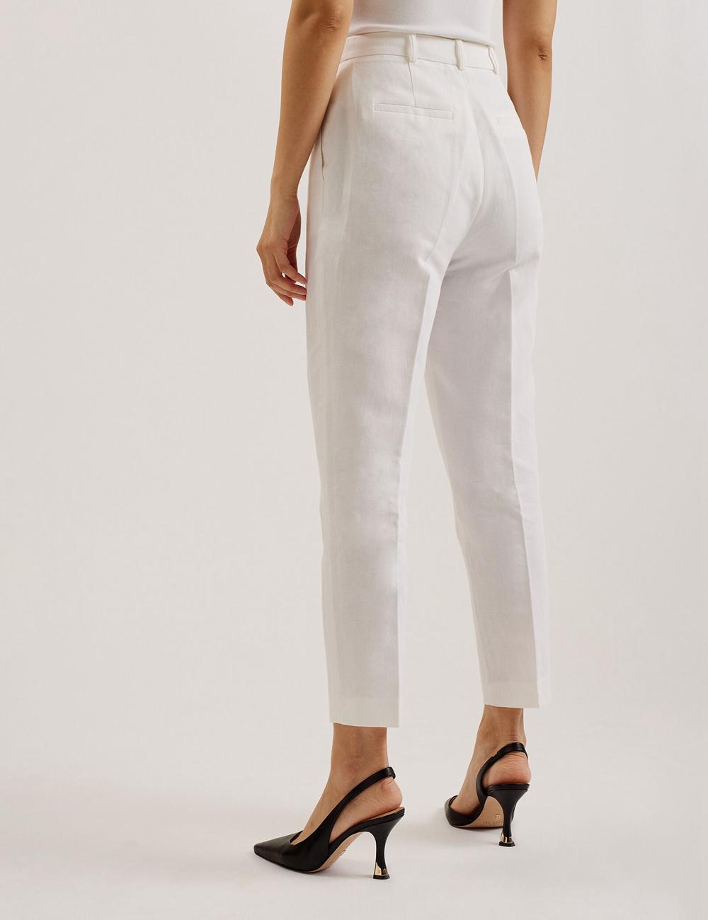 Pantalones Ted Baker MUSUBT - Linen Cotton High Waisted Tailored Mujer Blancas | GRJL-96285