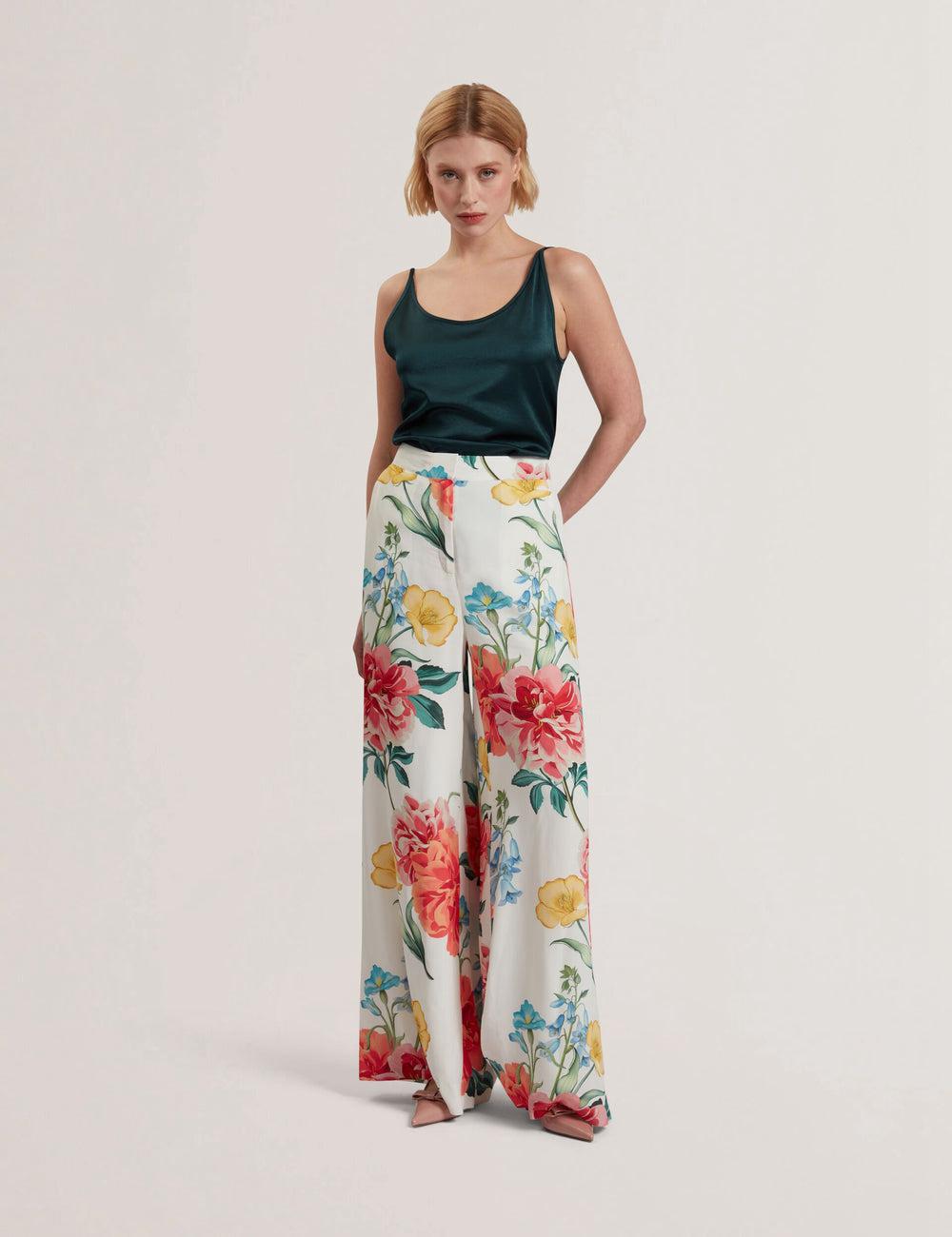 Pantalones Ted Baker NYMPHAT - Floral Print High Waisted Wide Leg Mujer Blancas | LWDB-90713