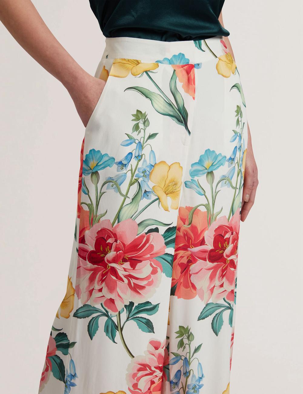 Pantalones Ted Baker NYMPHAT - Floral Print High Waisted Wide Leg Mujer Blancas | LWDB-90713