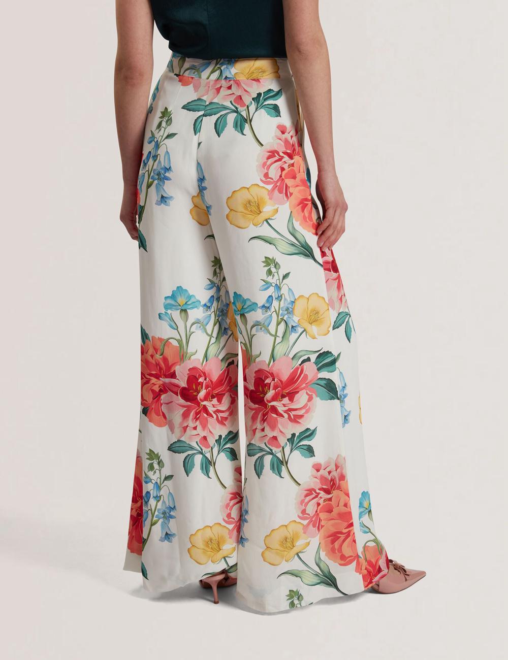 Pantalones Ted Baker NYMPHAT - Floral Print High Waisted Wide Leg Mujer Blancas | LWDB-90713