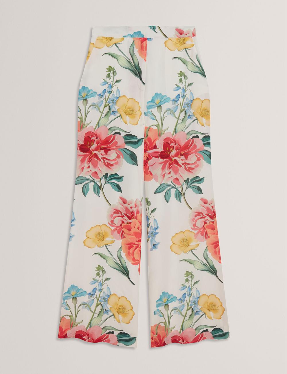 Pantalones Ted Baker NYMPHAT - Floral Print High Waisted Wide Leg Mujer Blancas | LWDB-90713