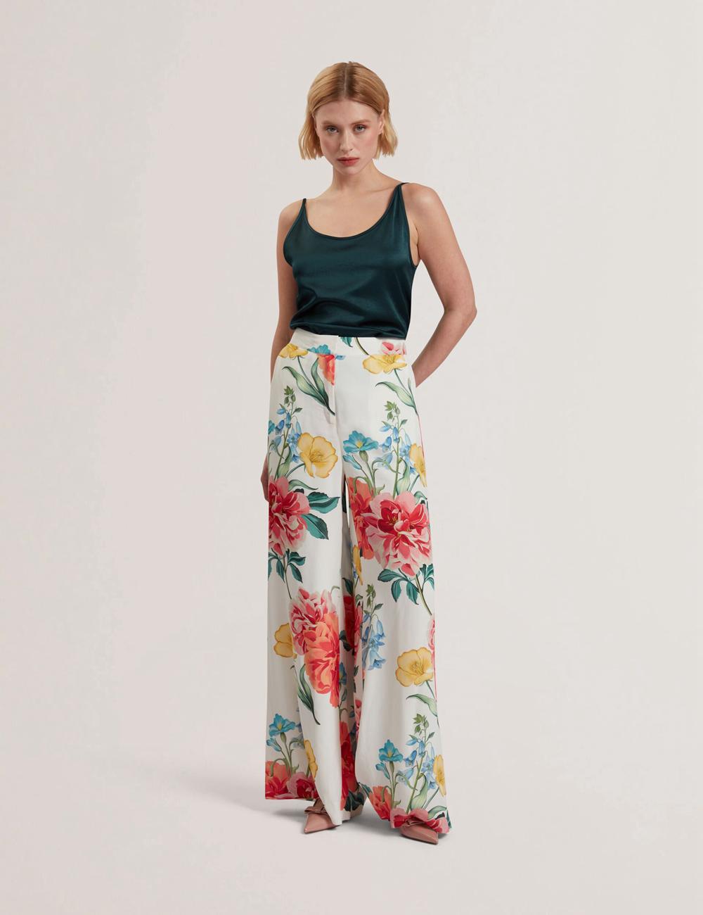 Pantalones Ted Baker NYMPHAT - Floral Print High Waisted Wide Leg Mujer Blancas | LWDB-90713