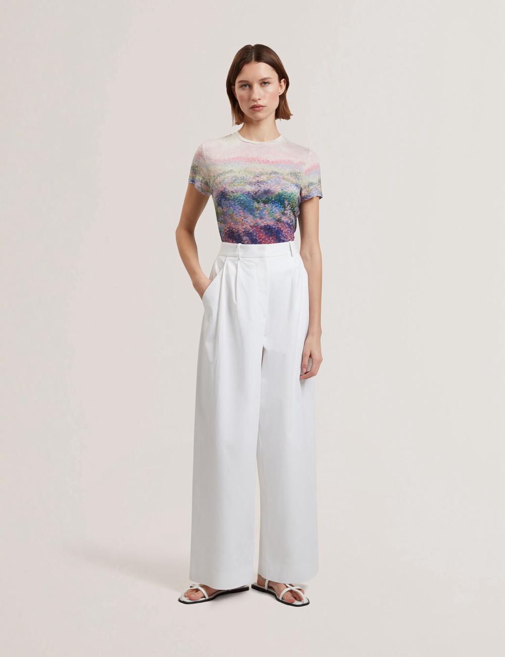 Pantalones Ted Baker ZOZIA - Pleated High Waist Wide Leg Mujer Blancas | PLOS-18705