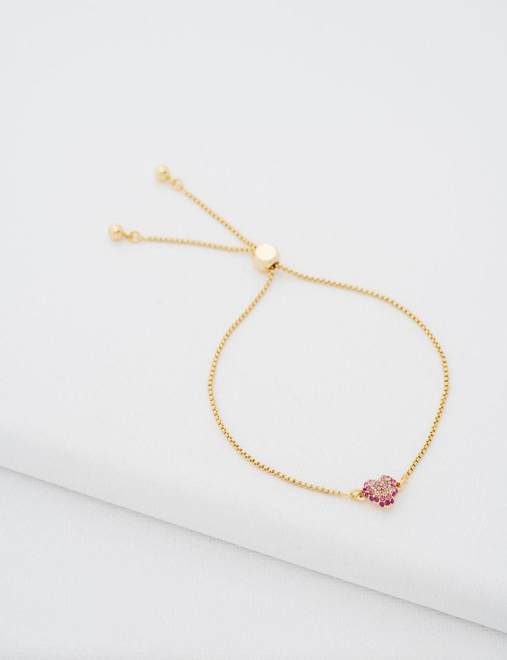 Pulseras Ted Baker ADORIA - Mini Crystal Heart Adjustable Mujer Doradas | XTYH-90851