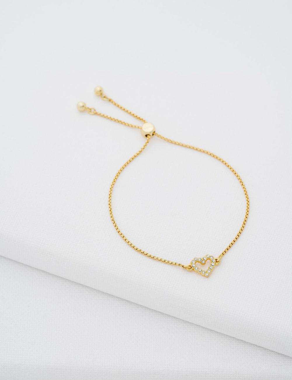 Pulseras Ted Baker AMORITA - Crystal Open Heart Adjustable Mujer Doradas | FJAI-42815