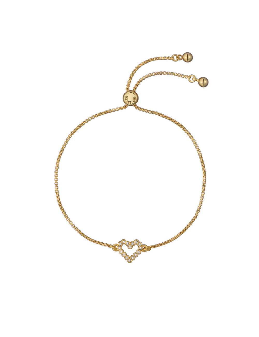 Pulseras Ted Baker AMORITA - Crystal Open Heart Adjustable Mujer Doradas | FJAI-42815