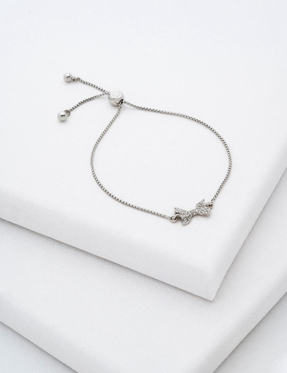 Pulseras Ted Baker BARSET - Crystal Bow Adjustable Mujer Plateadas | KBLZ-41537