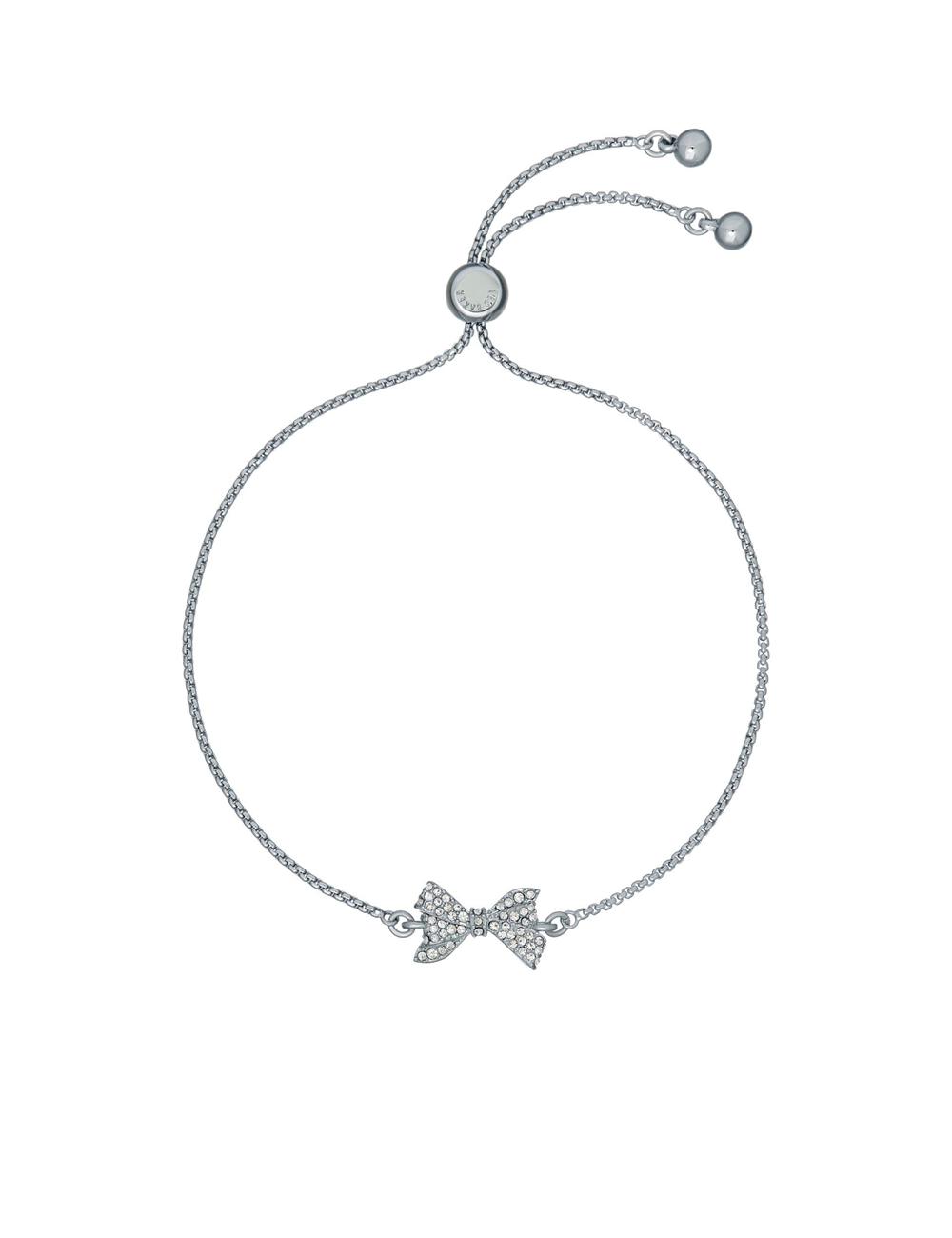 Pulseras Ted Baker BARSET - Crystal Bow Adjustable Mujer Plateadas | KBLZ-41537