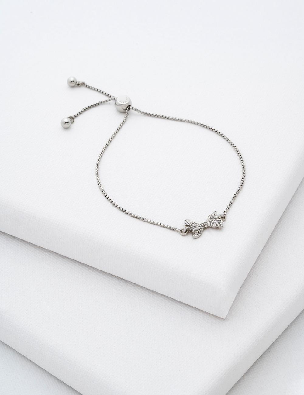 Pulseras Ted Baker BARSET - Crystal Bow Adjustable Mujer Plateadas | KBLZ-41537