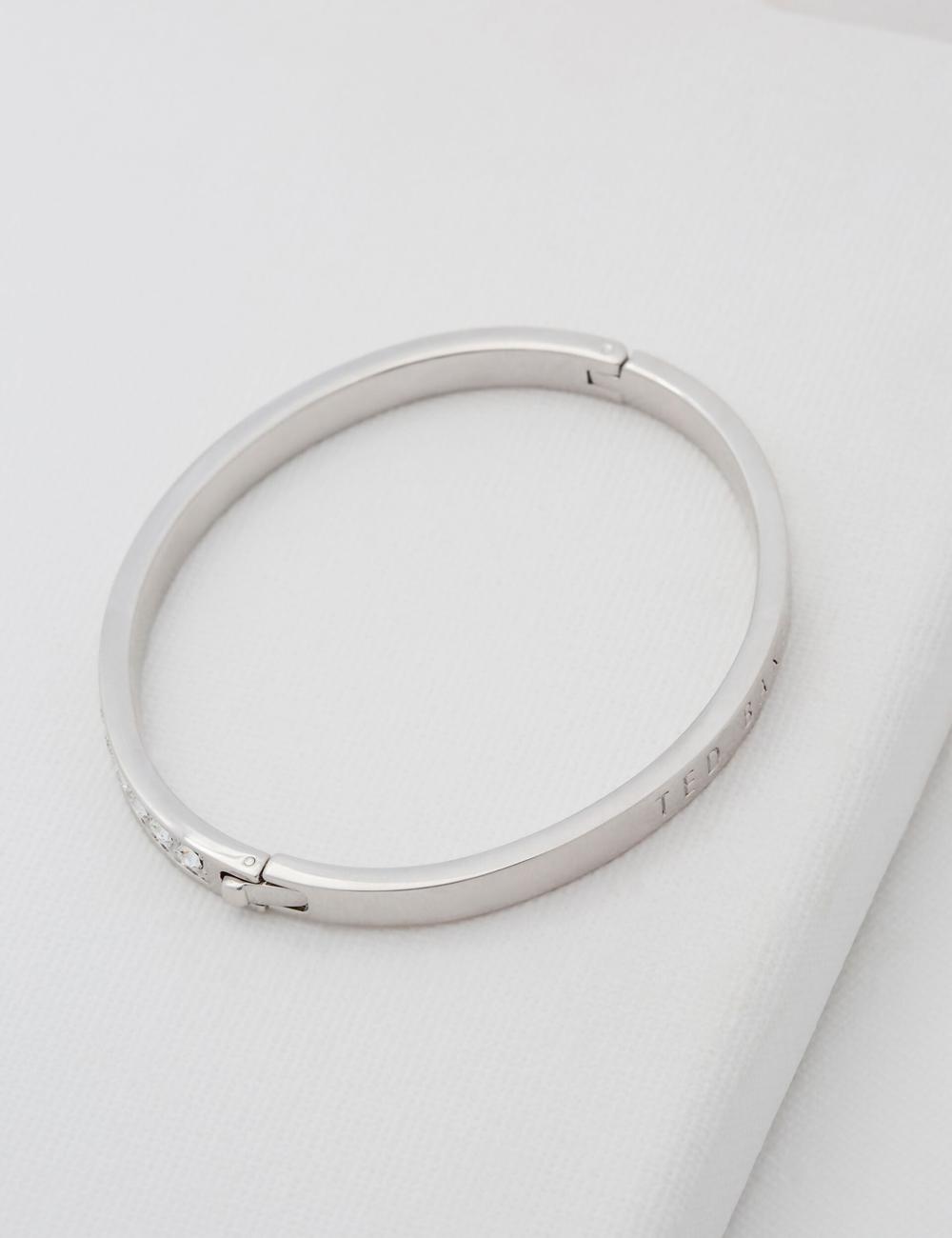 Pulseras Ted Baker CLEMARA - Crystal Hinge Bangle Mujer Plateadas | JNWF-53492