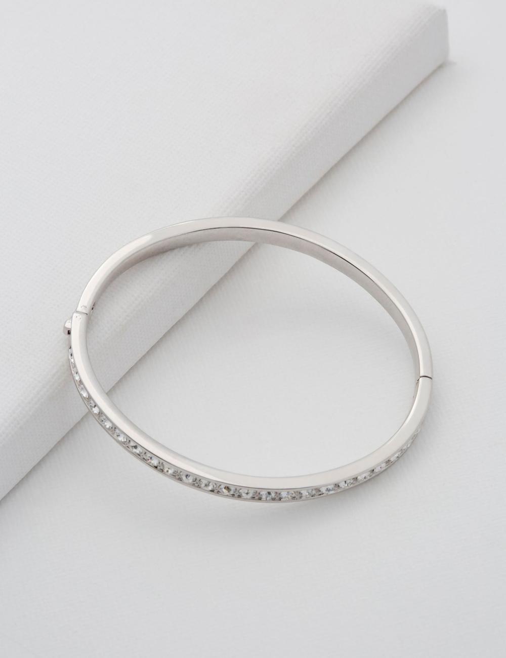 Pulseras Ted Baker CLEMARA - Crystal Hinge Bangle Mujer Plateadas | JNWF-53492