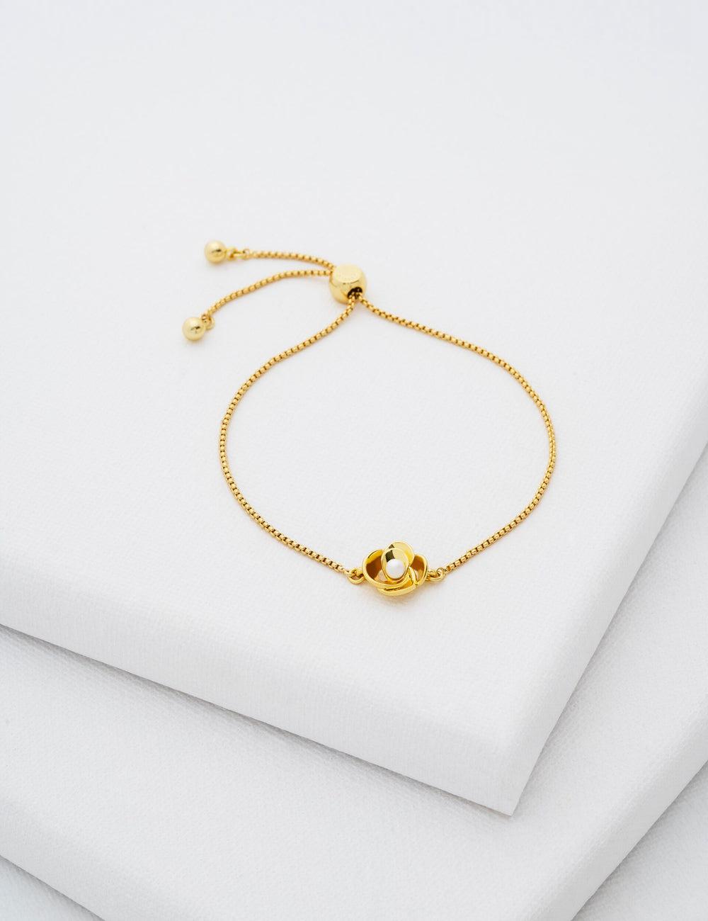 Pulseras Ted Baker FLORIE - Pearl Flower Adjustable Chain Mujer Doradas | GZRH-31768