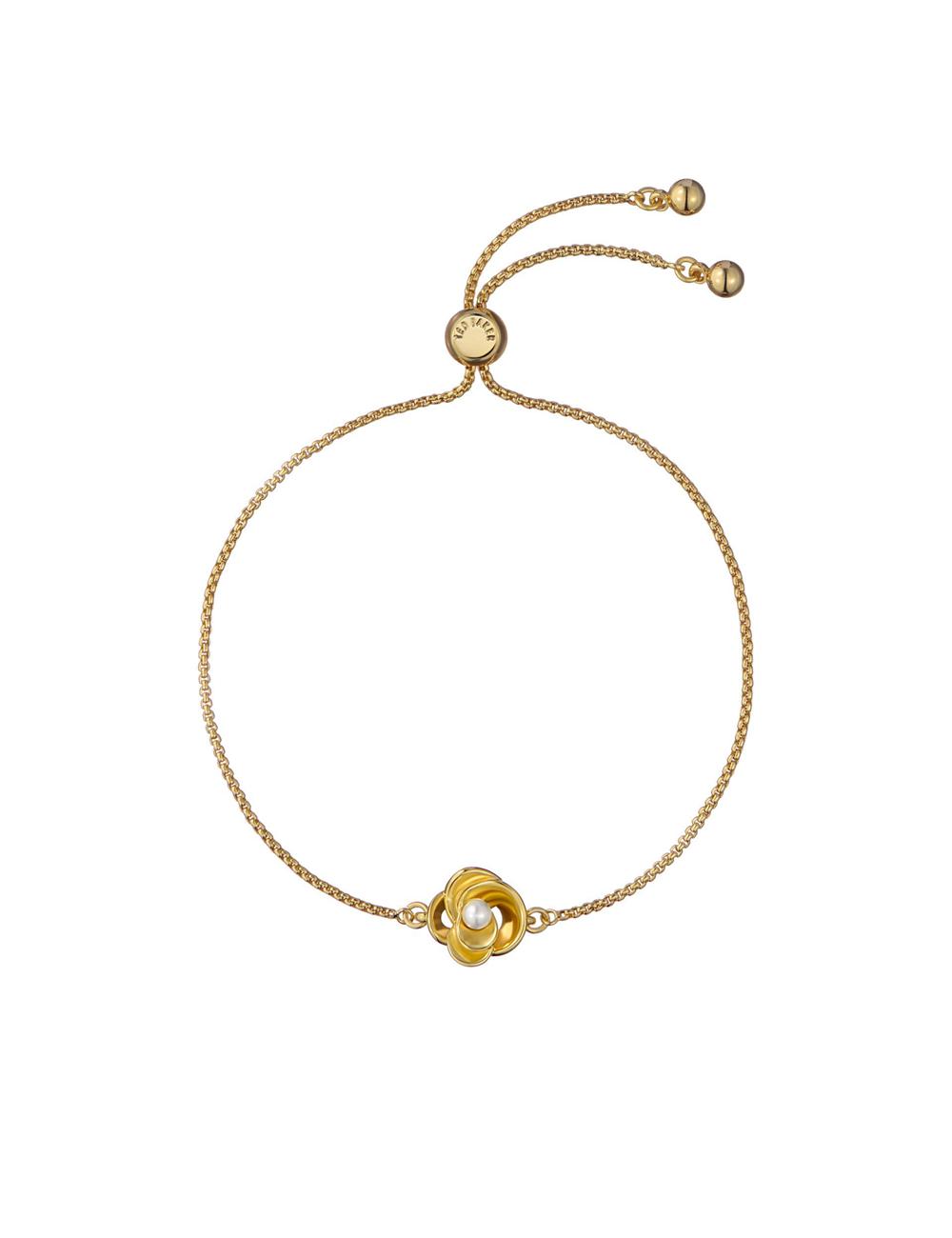 Pulseras Ted Baker FLORIE - Pearl Flower Adjustable Chain Mujer Doradas | GZRH-31768
