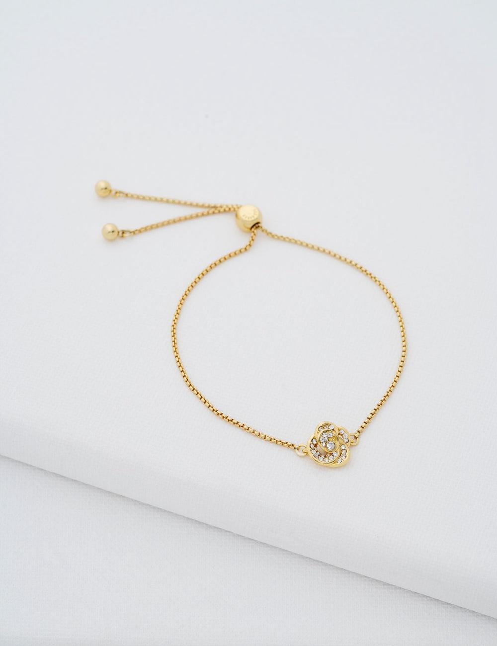 Pulseras Ted Baker FLORINA - Crystal Flower Adjustable Mujer Doradas | HOSP-52839