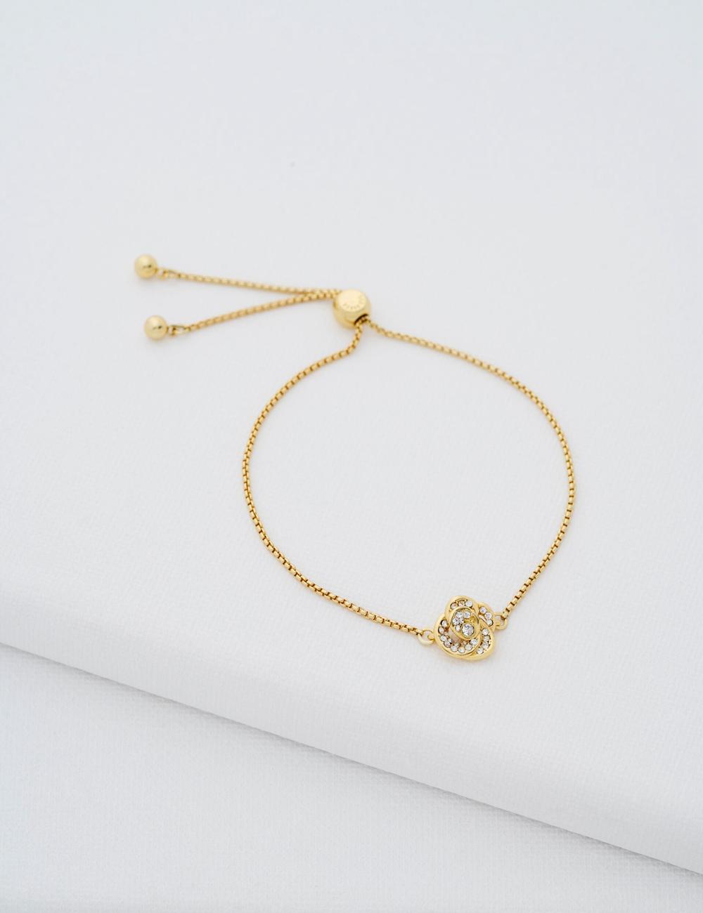 Pulseras Ted Baker FLORINA - Crystal Flower Adjustable Mujer Doradas | HOSP-52839