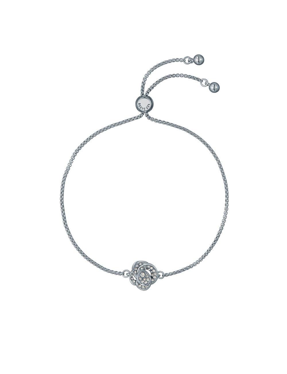 Pulseras Ted Baker FLORINA - Crystal Flower Adjustable Slider Mujer Plateadas | PBXV-86795