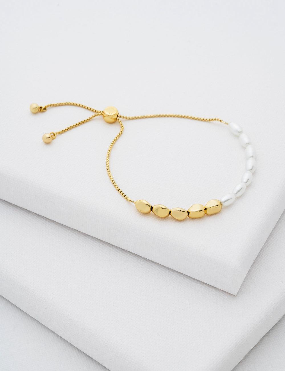 Pulseras Ted Baker INELA - Island Pearl Bead Adjustable Mujer Doradas | KNJP-02683