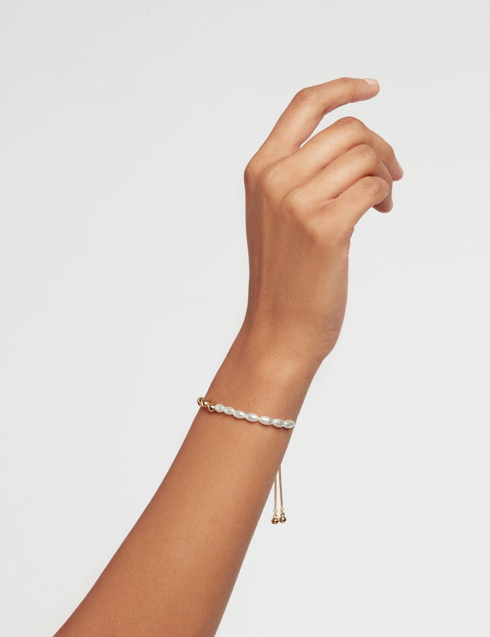 Pulseras Ted Baker INELA - Island Pearl Bead Adjustable Mujer Doradas | KNJP-02683