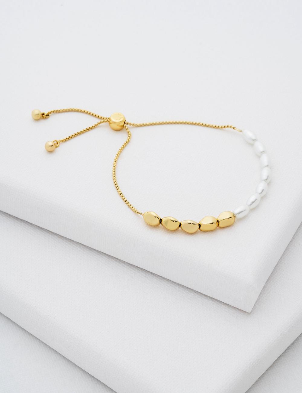 Pulseras Ted Baker INELA - Island Pearl Bead Adjustable Mujer Doradas | KNJP-02683