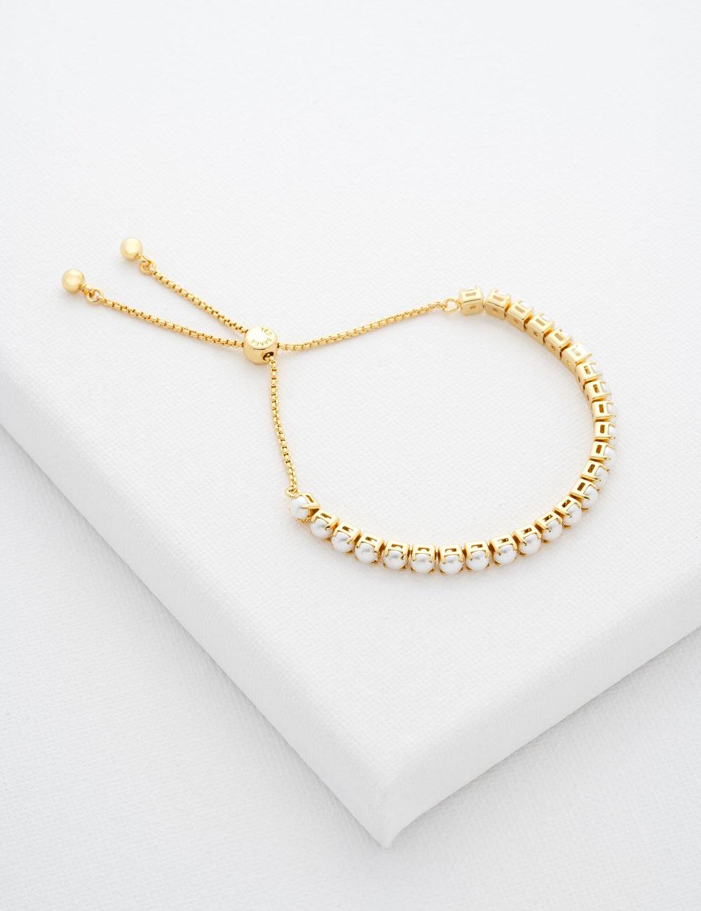 Pulseras Ted Baker PERRMEL - Pearl Adjustable Tennis Mujer Doradas | UGLY-08273