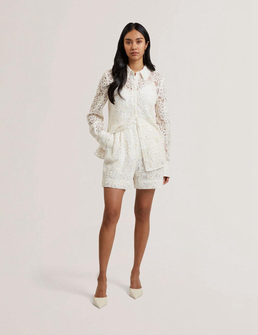 Short Ted Baker BOWIA - Lace High Waisted Tailored Mujer Ivory | YSQI-83512