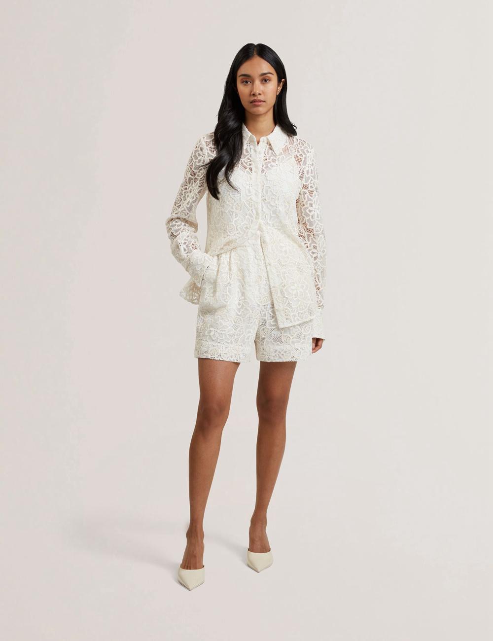 Short Ted Baker BOWIA - Lace High Waisted Tailored Mujer Ivory | YSQI-83512