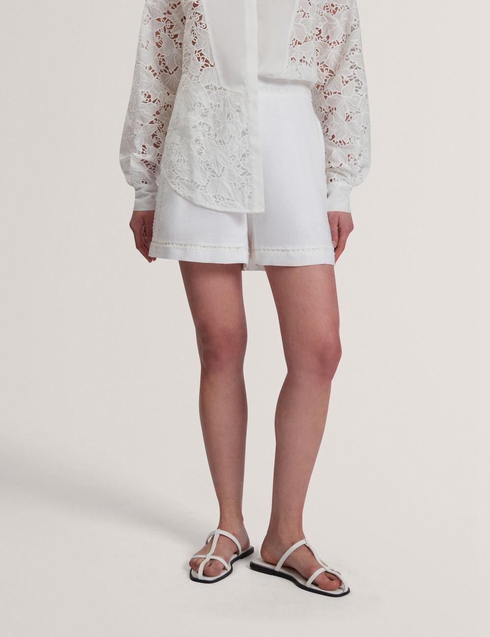 Short Ted Baker BUCCIA - Crochet Trim High Waisted Linen Mujer Blancas | OKHE-80613