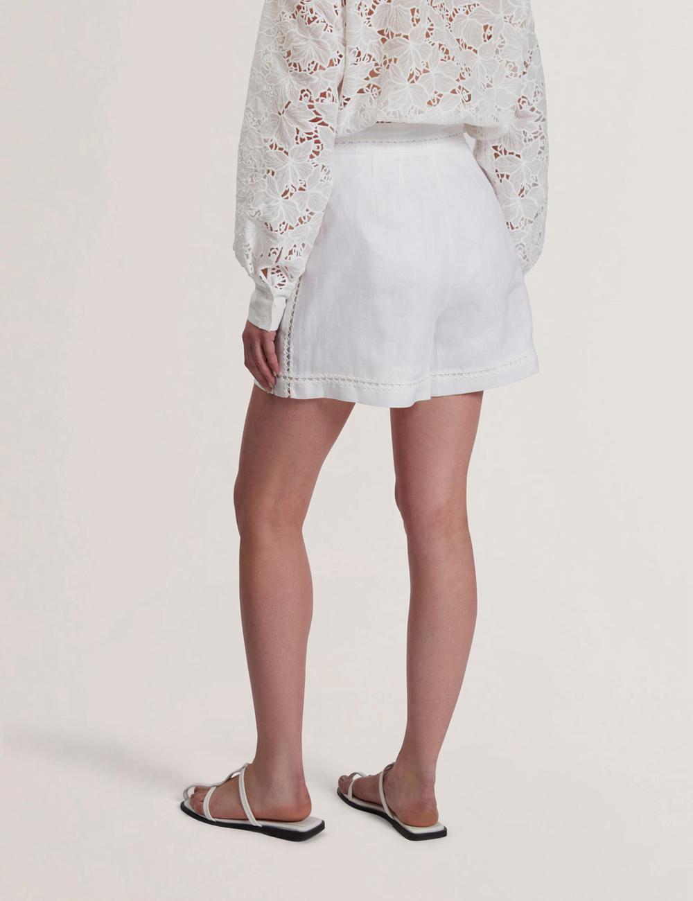 Short Ted Baker BUCCIA - Crochet Trim High Waisted Linen Mujer Blancas | OKHE-80613