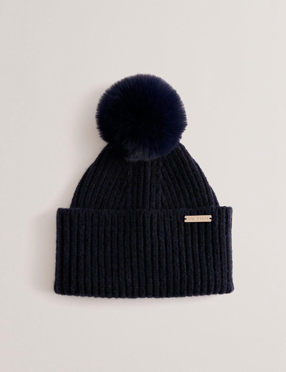 Sombreros Ted Baker EMILYYA - Ribbed Knit Fluffy Bobble Mujer Azul Marino | LQOG-67431