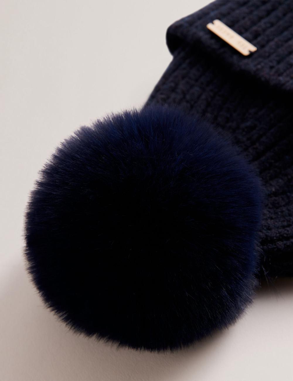 Sombreros Ted Baker EMILYYA - Ribbed Knit Fluffy Bobble Mujer Azul Marino | LQOG-67431