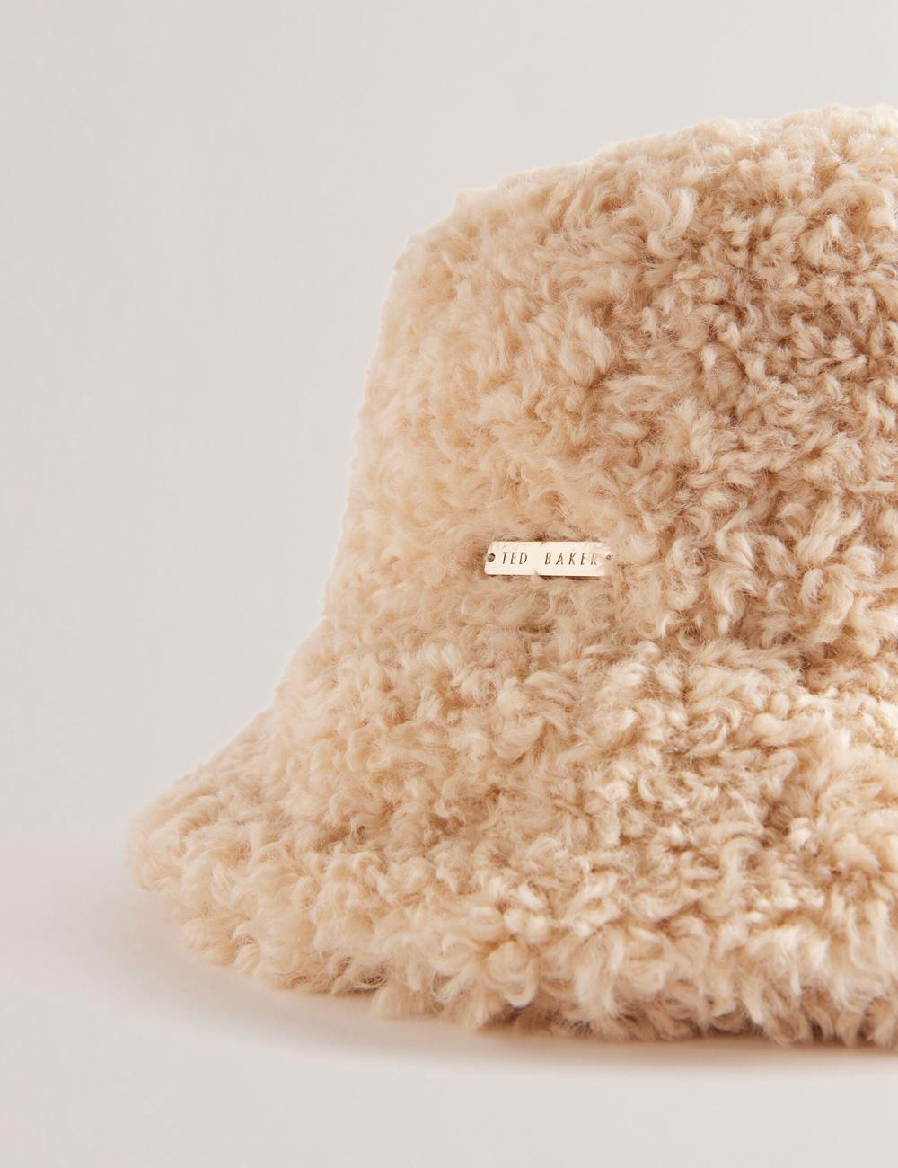 Sombreros Ted Baker FLUFFYI - Faux Shearling Wide Brim Mujer Natural | FBTR-54679