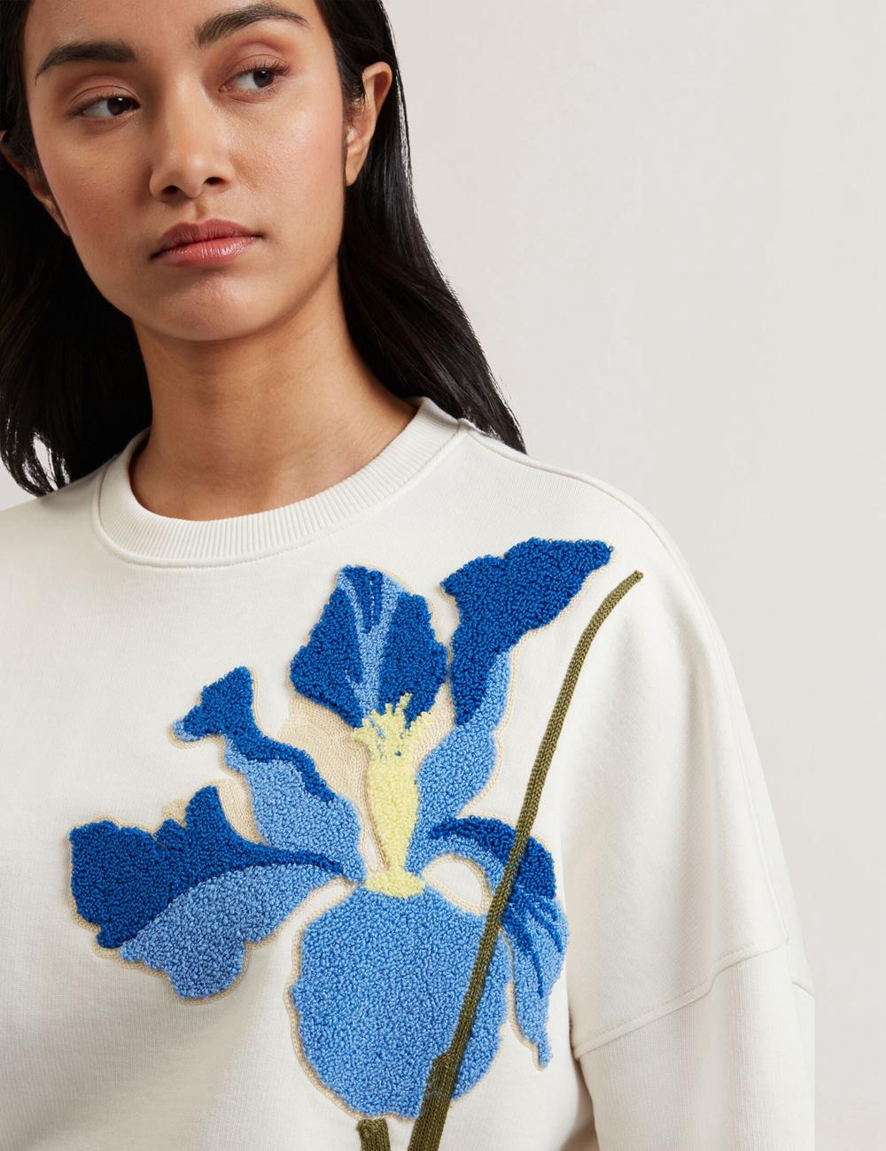 Sudaderas Ted Baker SANDERR - Tufted Floral Graphic Cotton Mujer Blancas | GACZ-87095