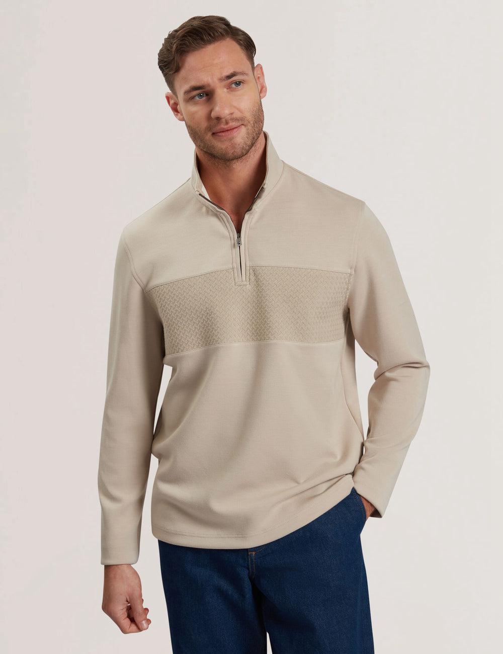 Sudaderas Ted Baker SIMONEA - Textured Panel Half-Zip Modal Hombre Taupe | LTJX-49183