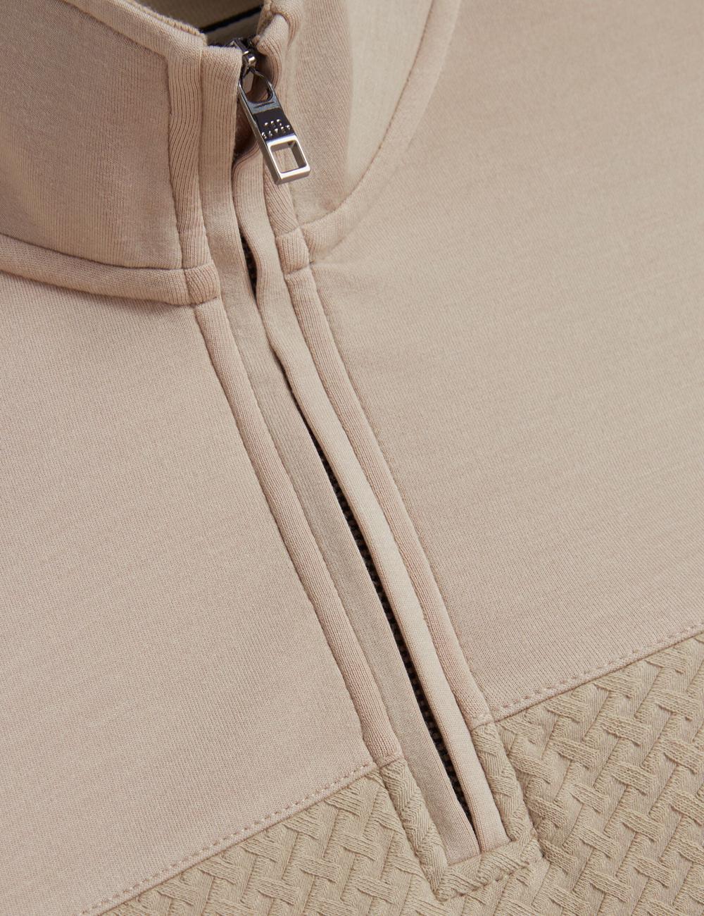 Sudaderas Ted Baker SIMONEA - Textured Panel Half-Zip Modal Hombre Taupe | LTJX-49183