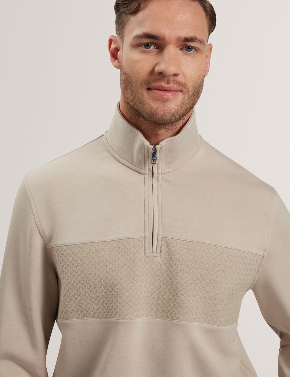 Sudaderas Ted Baker SIMONEA - Textured Panel Half-Zip Modal Hombre Taupe | LTJX-49183