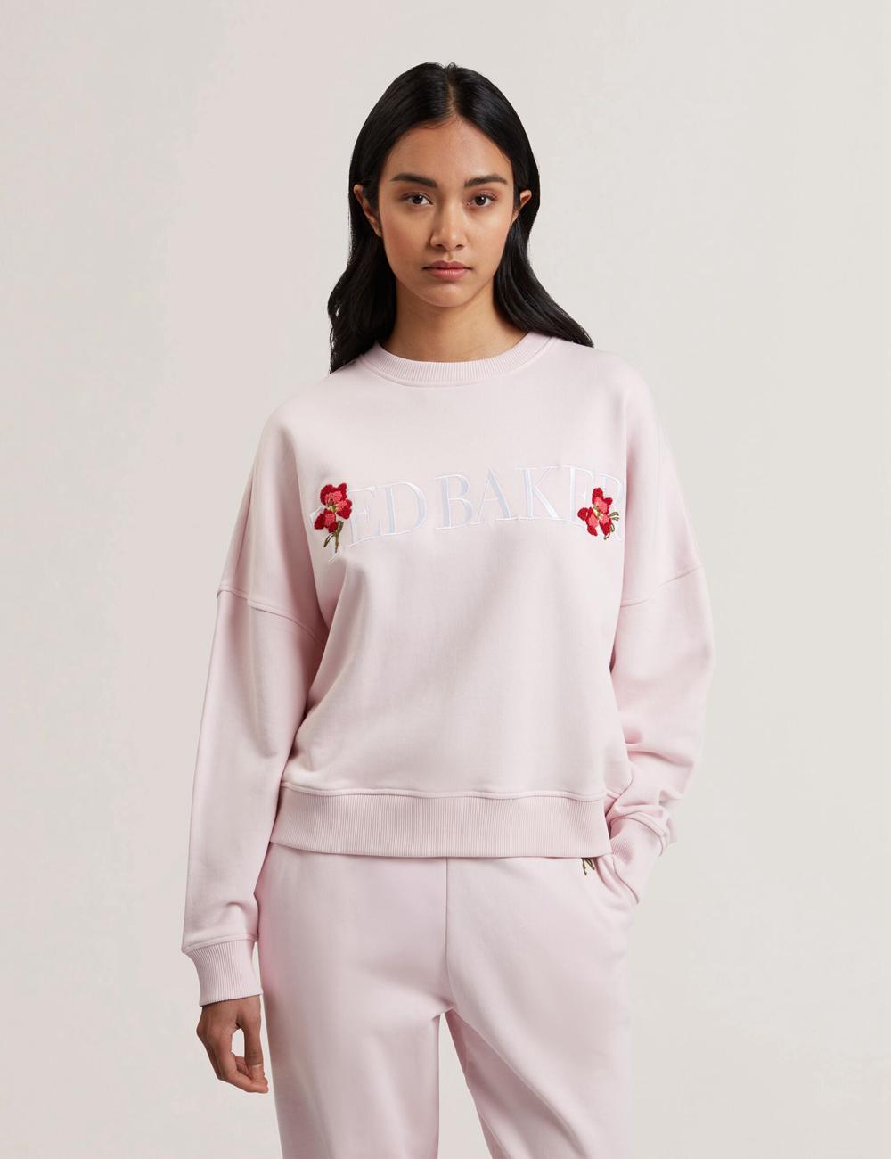 Sudaderas Ted Baker STIILA - Embroidered Logo Pure Cotton Mujer Rosas | EMWG-28103