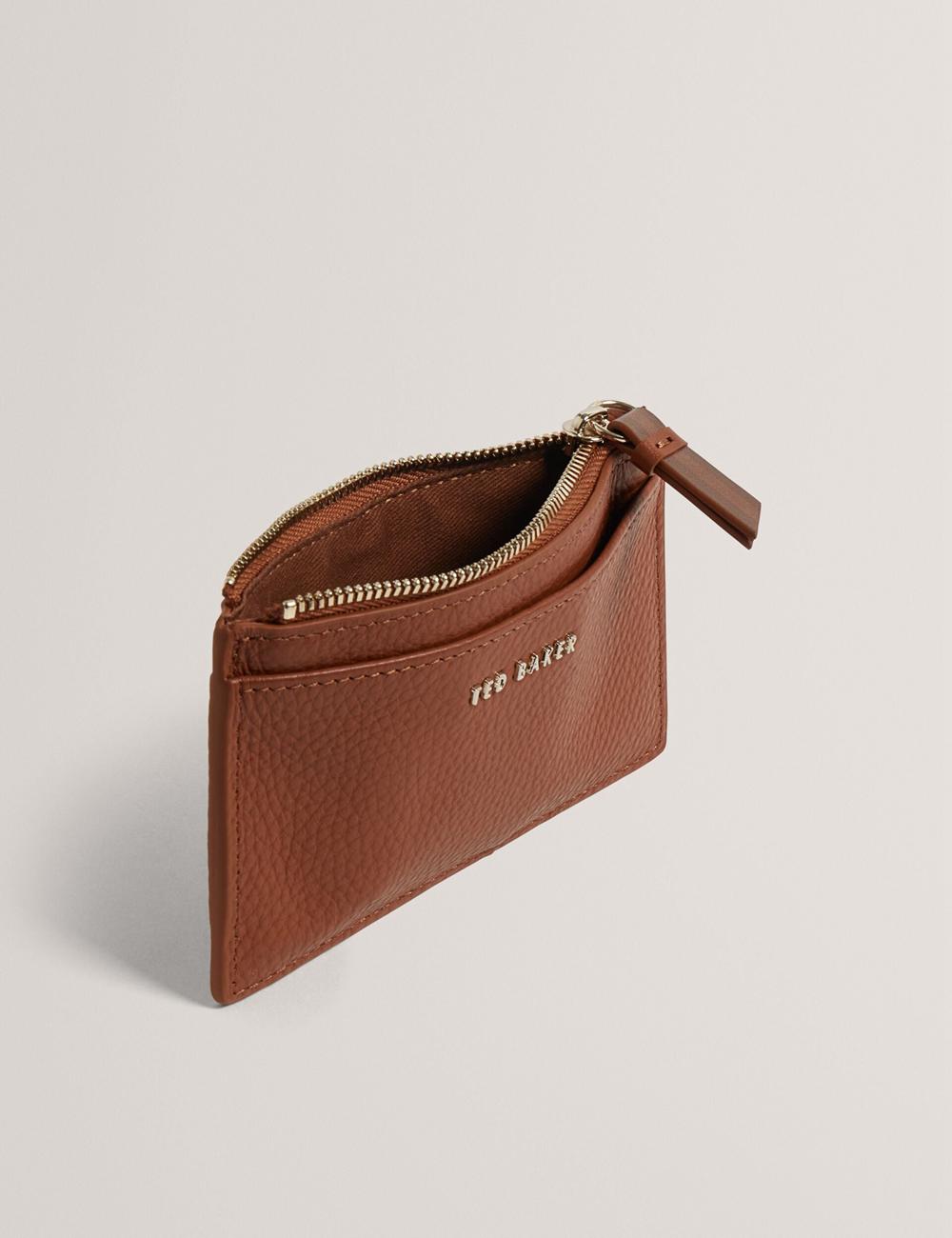 Tarjeteros Ted Baker DELFIE - Textured Leather Zipped Card Holder Mujer Marrones | UGPJ-36478